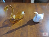 Blenko swan and a vintage swan figurine
