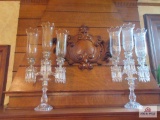 2 Candelabras with etched glass globes