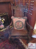 17th Century Hand Carved Armchair with Cane Back & Seat