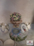 3 swans and floral arrangement trinket box
