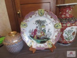 Asian art decorative items-large vase, plate and urn