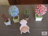 Miniatures- 2 satin dress forms and resin decor
