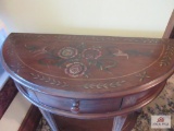 Half circle side table with drawer and flower painted decoration