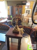 Wood and brass 16 inch showcase and brass desk lamp