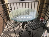 Metal bistro glass top table, table 30 inch diameter