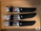 [684] Three fixed blade knives with stacked handles and nylon sheaths