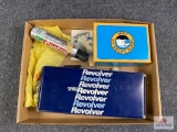 [692] Misc Lot: Two empty gun boxes, gun lube, brush, etc