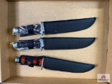[683] Three fixed blade knives with nylon sheaths