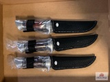 [684] Three fixed blade knives with stacked handles and nylon sheaths