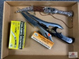 [686] Two decorative knives + 2 folding blade knives