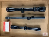 [181] Three Rifle Scopes: 2 Redfield, 1 JC Higgins, Redfield Mount