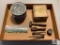 [342] Bullet Molds, Cast Lead Balls, primer can, powder scoop, small gun parts