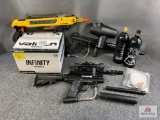 [533] Two Paintball guns, 2 canisters, box of paint balls + Bug-a-salt blaster