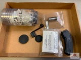 [568] Ruger BX-15 mag, scope caps, choke tube, wrench, chamber insert, BSA scope accoutrements