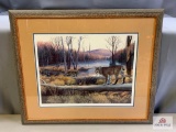 [605] Framed Wildlife Print: Bobcat near water