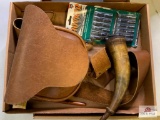 [599] Muzzleloader's Lot: possibles bag, powder horn, etc.
