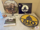 Lot of B&O Railroad items: Signs, clocks, pamphlets