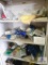 tan metal cabinet and contents