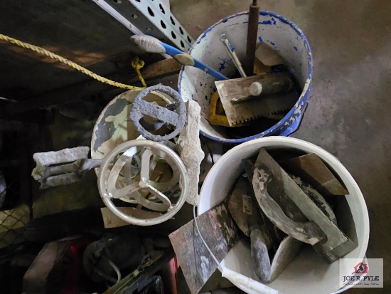 3 buckets of misc. trowels and misc. mixing paddles