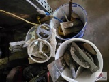 3 buckets of misc. trowels and misc. mixing paddles