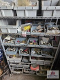 Wire shelf with grey organizer and contents