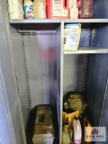 gray cabinet and contents