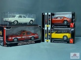 2 2012 Chevy Camaro SOS Coupe Model Cars in box, a Fire Department Model Car in box, & another metal