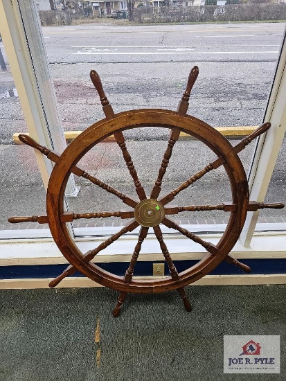 Large Wooden Ship Steering Wheel