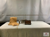 [207] Two McKeever Pattern Ammo Boxes, Metal Object, Canvas Gun Sleeve and Two metal cleaning/