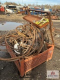 Metal Basket w/Misc, Crane Cables, Pulley