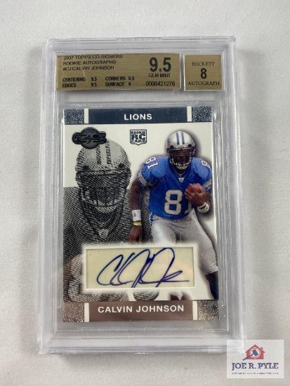 #CJ Calvin Johnson 2007 Topps Co-Signers Rookie Autographs Beckett 9.5 Gem Mint, Beckett 8 Autogr...