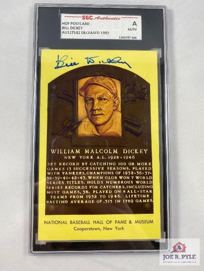 Bill Dickey Hall of Fame Yellow Plaque Postcard, SGC Authentic