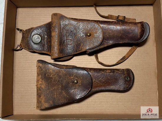 [504] Two US Embossed Brown Leather Flap Holsters