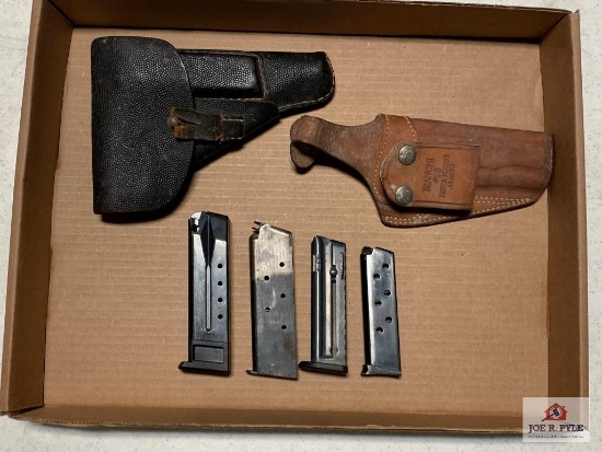 [506] Bianchi Holster, Leather Military Flap Holster, Four Magazines