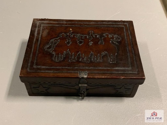 [452] Wooden Presentation Case w/Tooled Leather Wrap