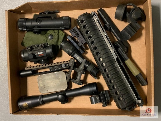 [513] Mixed Lot: Optics, AR hand guard, rings, bases, etc.