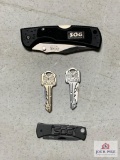 [460] Three SOG Knives: 2 Key Knives, 1 Large Folder
