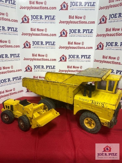 Mighty Tonka dump truck and a vintage Tonka trencher