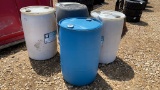 (5) 55 Gallon Poly Barrels