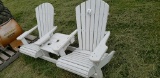 WOODEN 2 SEAT W/ ATTACHED MIDDLE TABLE LAWN CHAIRS