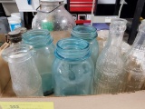 BOX OF MISC JARS & POP BOTTLES