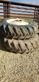 PAIR OF 18.4 X 38 TIRES ON 9 BOLT RIMS
