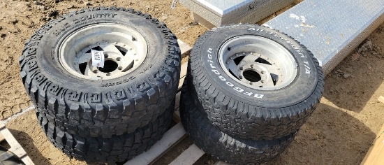 SET OF 4- 6 BOLT 15" ALUMINUM RIMS W/TIRES