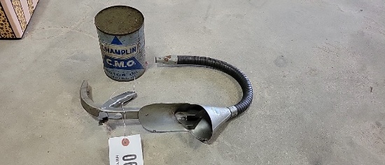CHAMPLIN FULL QUART OIL CAN WITH VINTAGE FUNNEL
