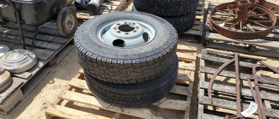 PAIR 235/85R16 TIRES AND NEW RIMS