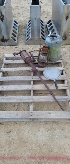 GAS PUMP AND CAN, LANTERN, AND HOT PLATE