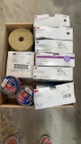 BOX OF MISC SANDPAPER DISCS AND ELECTRICAL TAPE