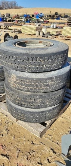 GROUP OF 4 11R X 22.5 TIRES ON RIMS