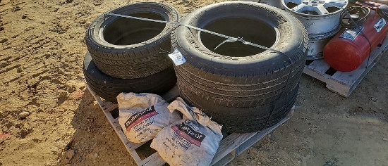 PAIR TIRES, 2 SINGLE TIRES, SET OF TRACTOR CHAINS