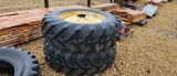 PAIR OF 18.4 X 34 TIRES ON 9 BOLT DUAL RIMS